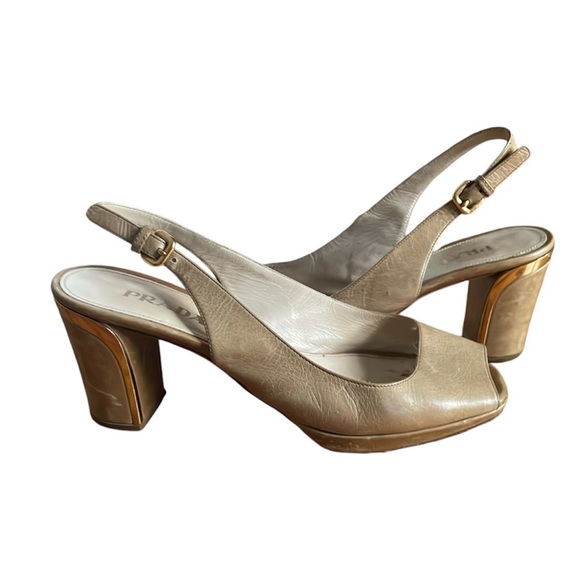 Prada leather peep toe sling back pumps - Picture 1 of 12